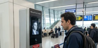Traveler choosing to opt out face scans at airport boarding gate 2026