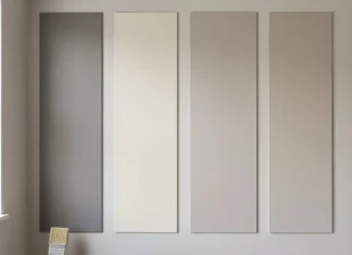 How to Choose the Right Paint Finish for Rooms: Complete 2026 Guide Four paint finish types — flat, eggshell, satin, and semi-gloss — shown as wall samples in a naturally lit room, illustrating the best paint finish for rooms