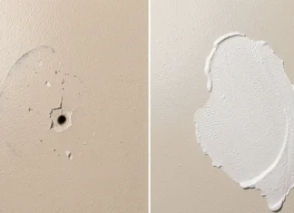 Patch Drywall Hole Invisible: Step-by-Step Renter Guide Before and after showing how to patch drywall hole invisible with smooth seamless finish on beige wall