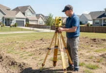 What Is a Property Survey Before Buying? (And Why It Matters) Licensed surveyor measuring boundary lines during a property survey before buying a home