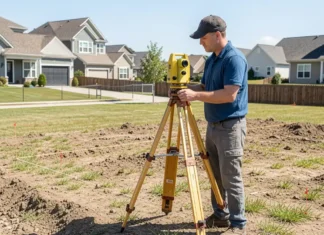 What Is a Property Survey Before Buying? (And Why It Matters) Licensed surveyor measuring boundary lines during a property survey before buying a home