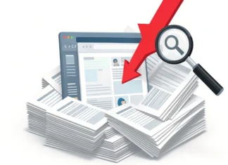Why Publishing More Content Hurts SEO Rankings Illustration showing how publishing more content hurts SEO with a declining organic traffic graph