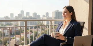 Real estate agent resting on a balcony to support real estate break business growth