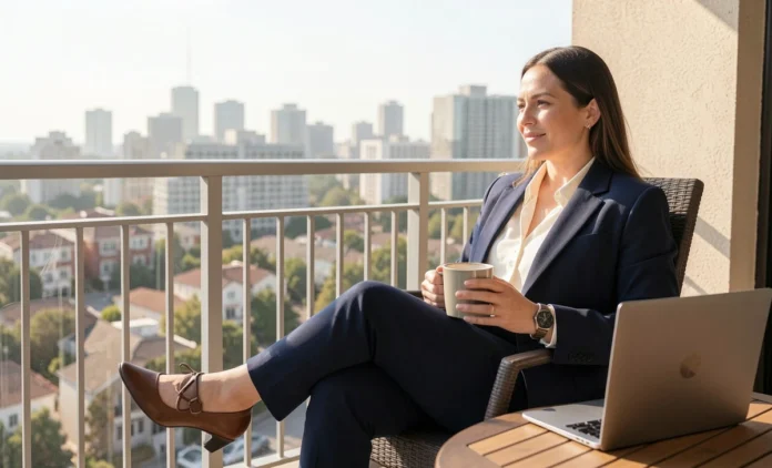 Real estate agent resting on a balcony to support real estate break business growth