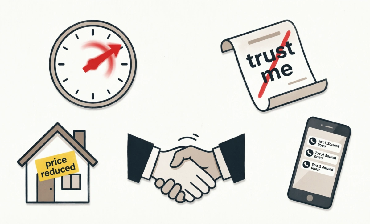 Infographic showing warning signs when a realtor suggest lower price too quickly without proper market analysis