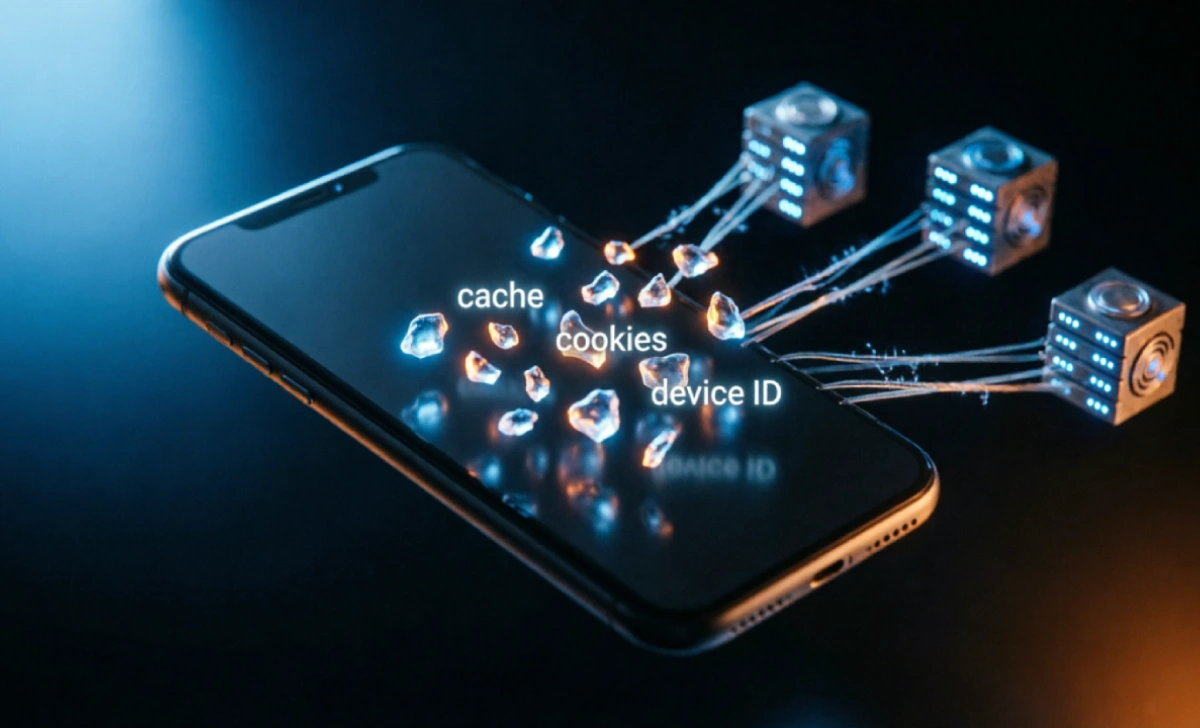 App tracking after deletion showing residual cache and cookie files lingering on smartphone