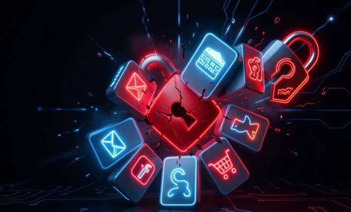 Password reuse dangers explained - domino effect of using same password multiple sites causing account breaches and security risks