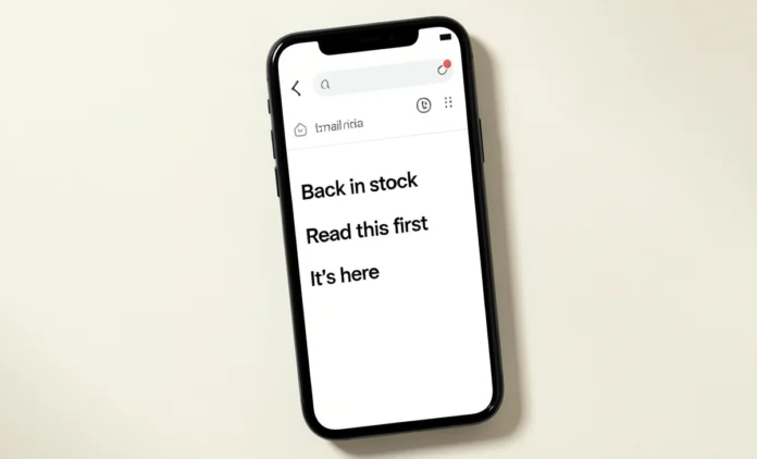 Short email subject lines displayed on a mobile inbox showing higher open rate examples