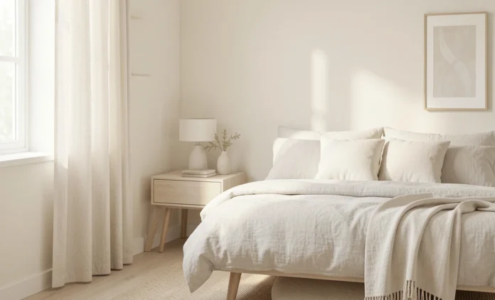Small Bedroom Listing Photos - Professional Corner Angle Staging Example Small bedroom listing photos showing corner angle staging with natural light, minimal furniture, and mirror placement to maximize perceived space