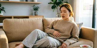 Person seeking ways to stop bloating after overeating with natural home remedies