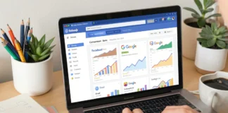 Blogger using analytics dashboard to track marketing channel sales with UTM parameters and conversion data