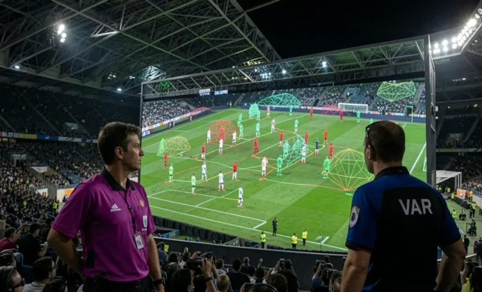 VAR Offside Rule 2026: Semi-Automated Technology VAR offside rule 2026 technology displaying semi-automated offside lines during football match