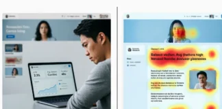 Website analytics showing visitors ignore banner ads with eye-tracking heatmap visualization