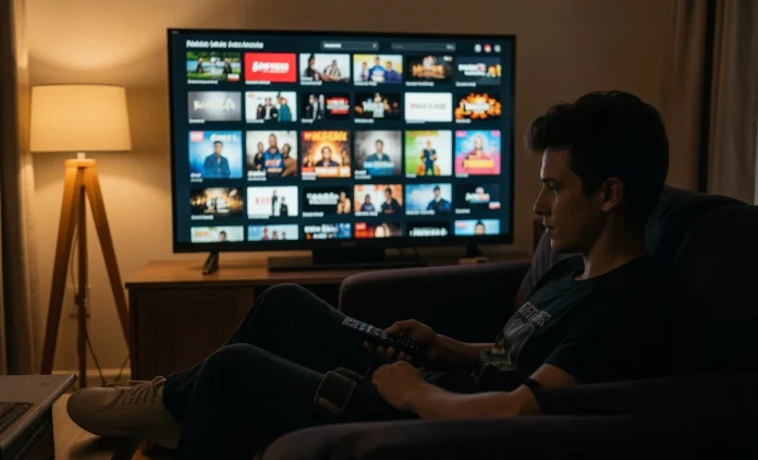 What to Watch When Bored — Streaming Decision Fatigue Person looking frustrated at streaming choices — what to watch when bored