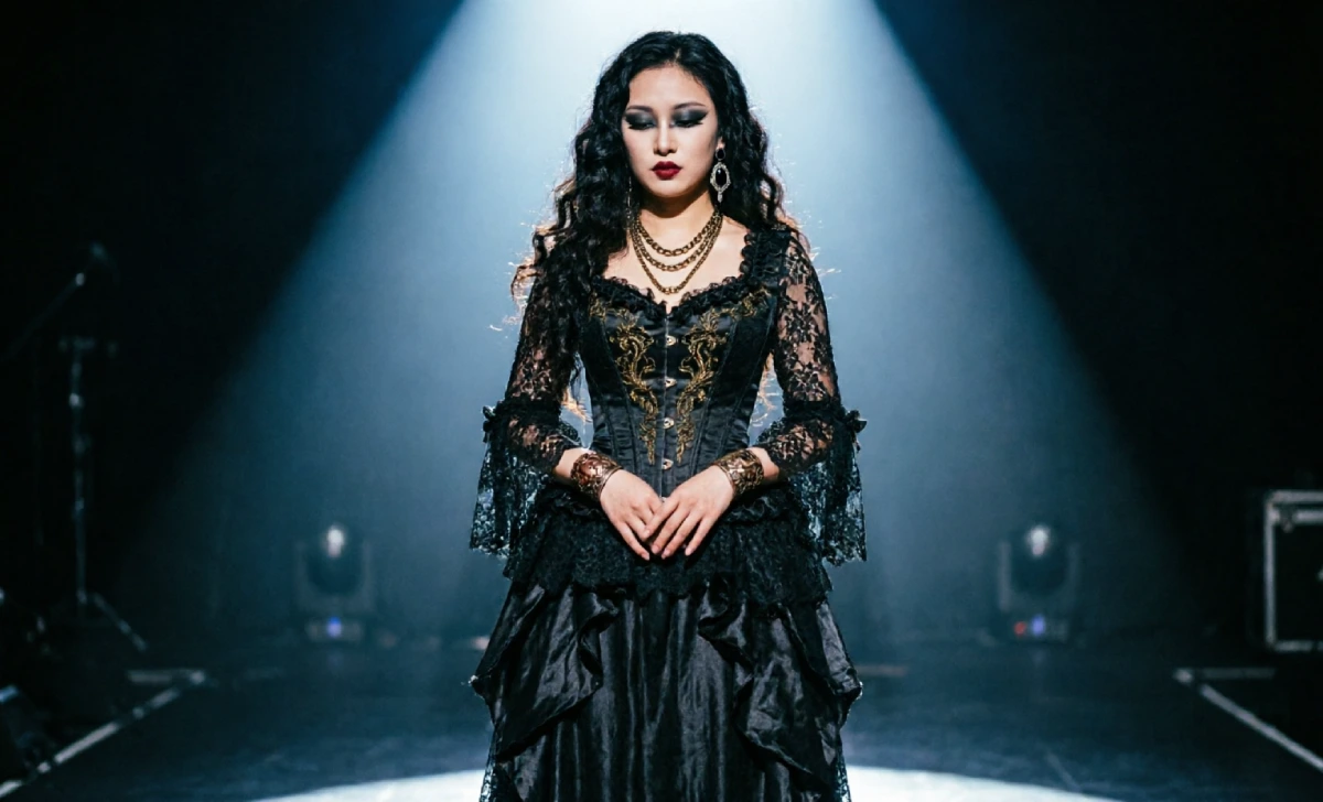 Is Evanescence goth or emo — female singer in Victorian gothic dress showing Amy Lee aesthetic influence