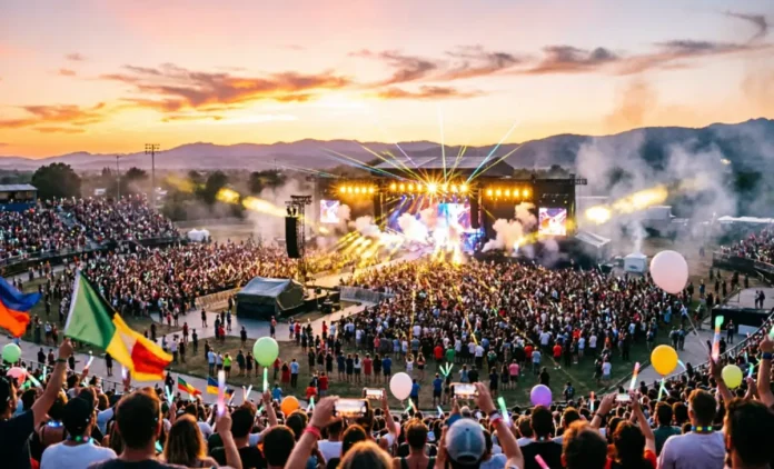 Best Concerts of All Time Massive crowd at one of the best concerts of all time with stage lights blazing