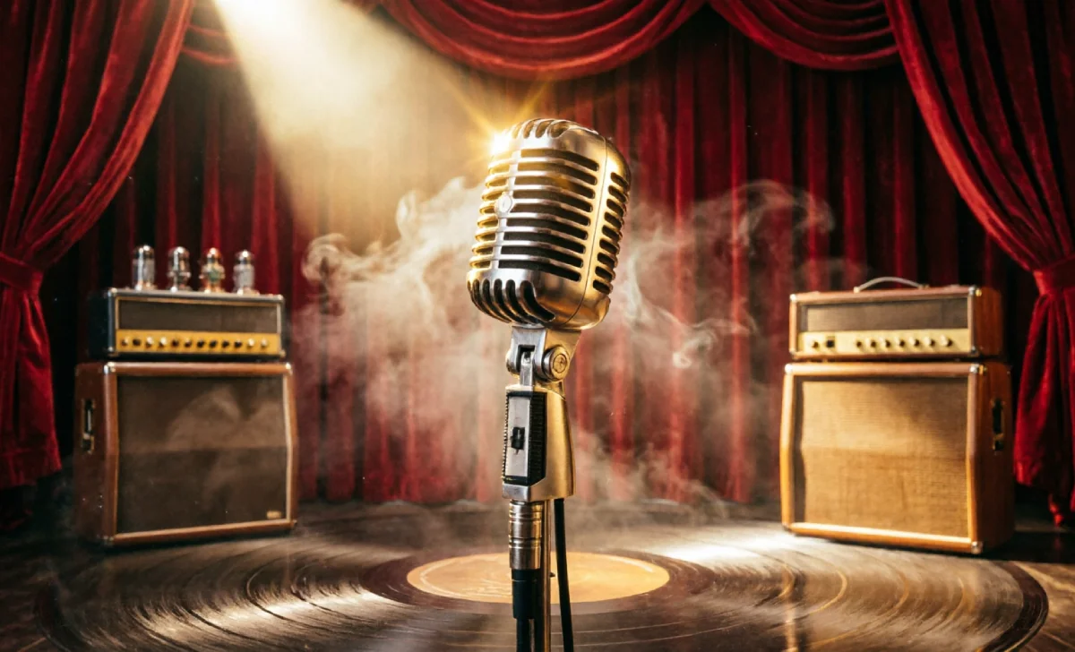 Vintage microphone representing early pioneer best male singers like Sinatra and Sam Cooke