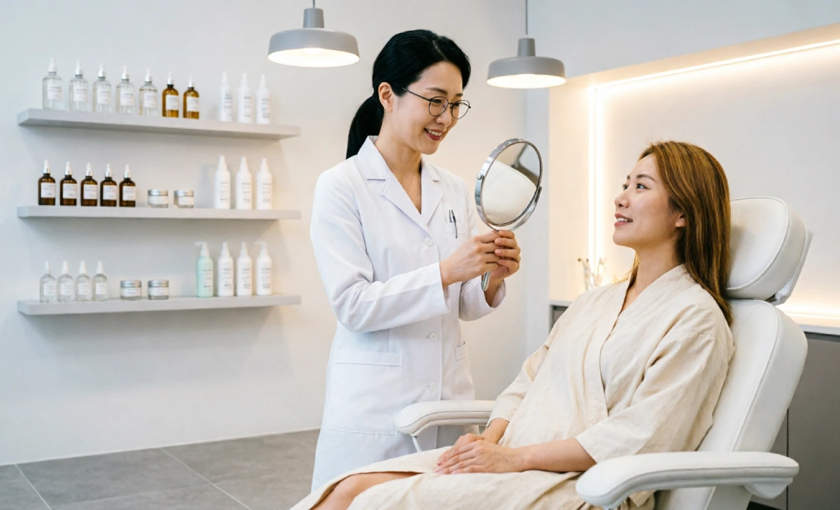 Artist reviewing medical intake form before brow procedure