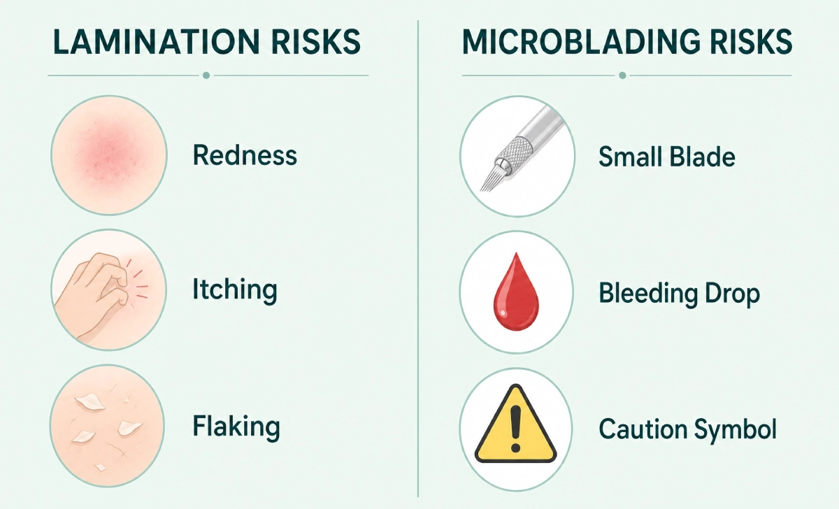 Icons representing skin side effects and risk factors for brow treatments