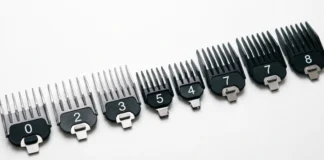 Clipper guard numbers 0 to 8 arranged in order showing different sizes