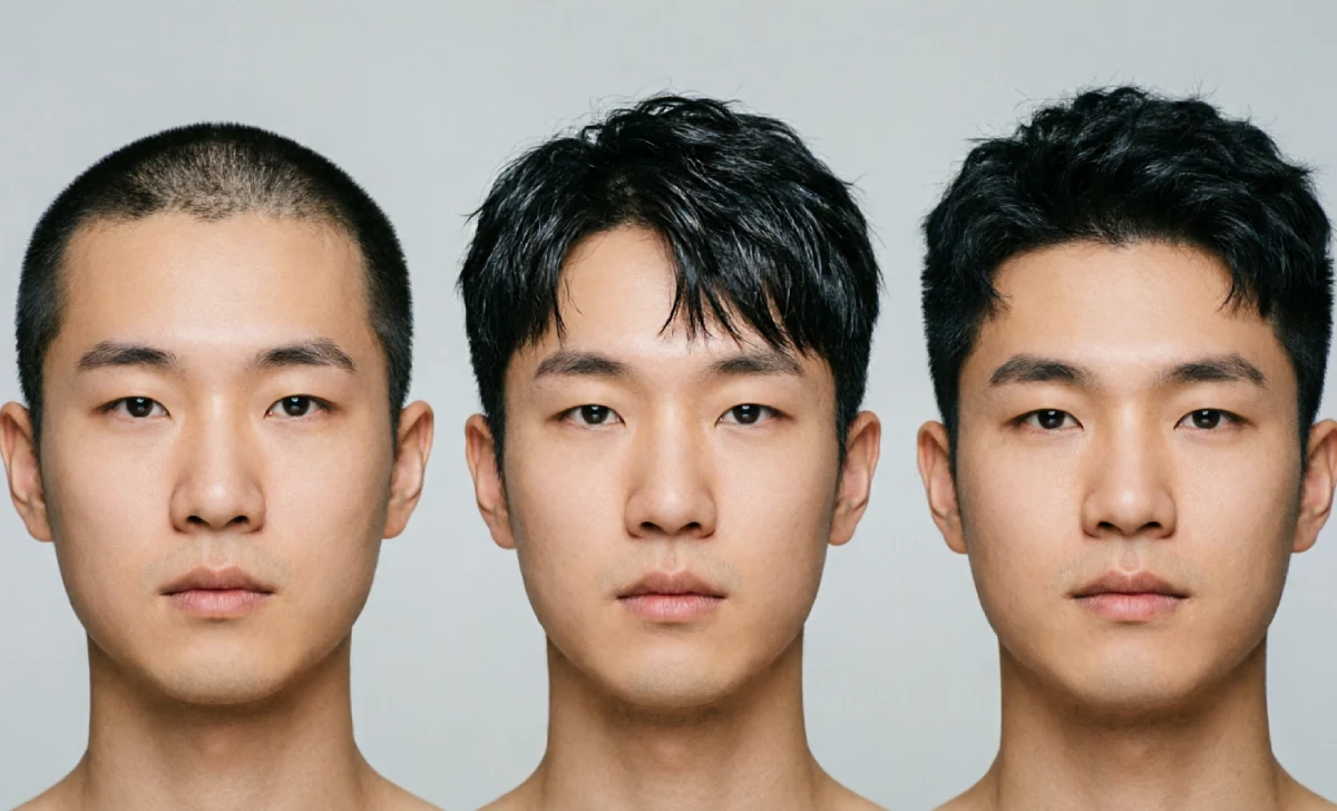 Three buzz cut lengths compared using clipper guard numbers 1 3 and 4