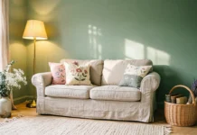 10 Easy Cottagecore Interior Design Ideas for Your Home Cozy cottagecore interior design living room with linen sofa, dried flowers, and warm lighting