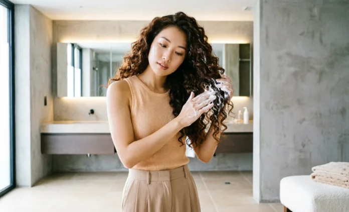 Curly hair routine tutorial with product layering for soft, bouncy, defined curls without frizz