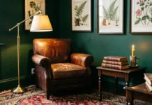 9 dark academia interior design Ideas Inspired by Oxford Libraries for Your Home Dark academia interior design living room with leather armchair, candlelight, and floor-to-ceiling bookshelves