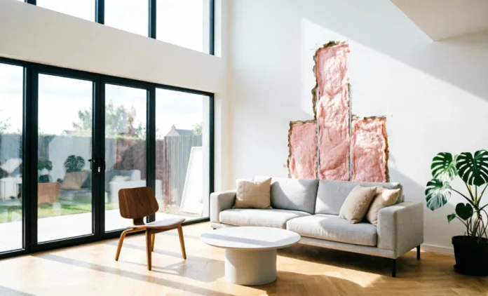 Energy-efficient home improvements including insulation and double-pane windows in a bright modern house