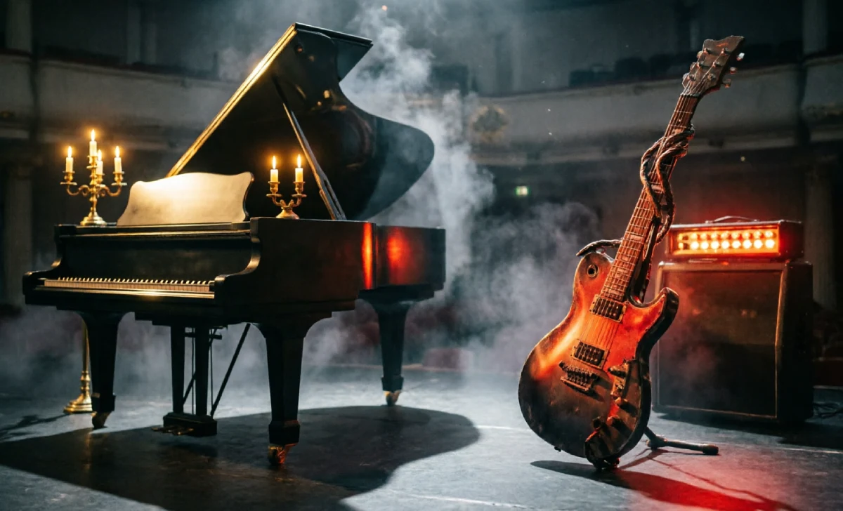 Is Evanescence goth or emo — piano and electric guitar showing Evanescence symphonic metal blend