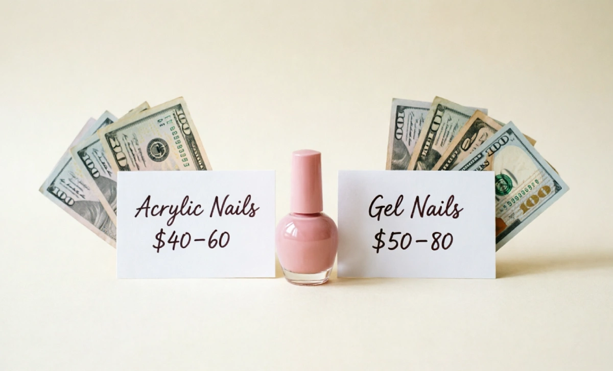 Gel vs acrylic nails cost comparison chart showing full set price and fill cost differences at a nail salon
