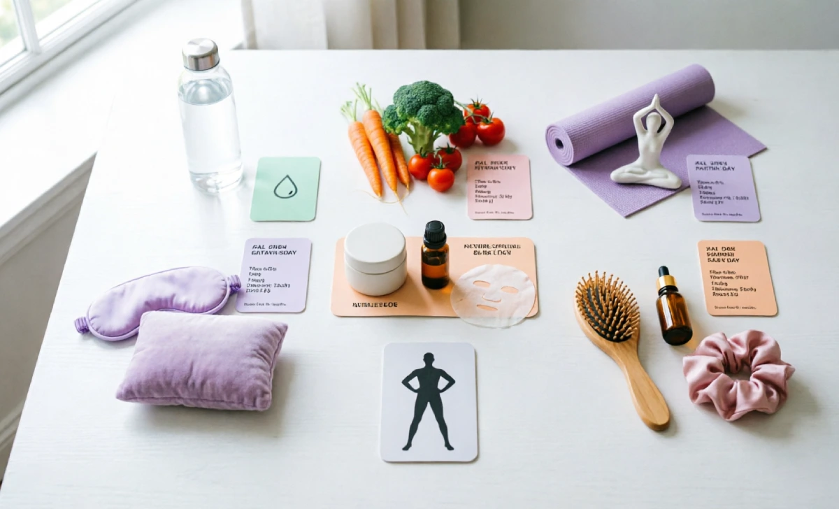 7-day glow up in a week schedule showing daily focus areas for natural beauty transformation