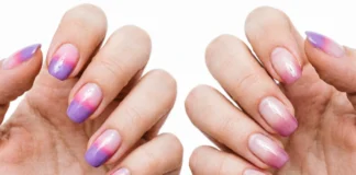 Gradient vs ombre nails side by side comparison showing horizontal blend and vertical light to dark fade