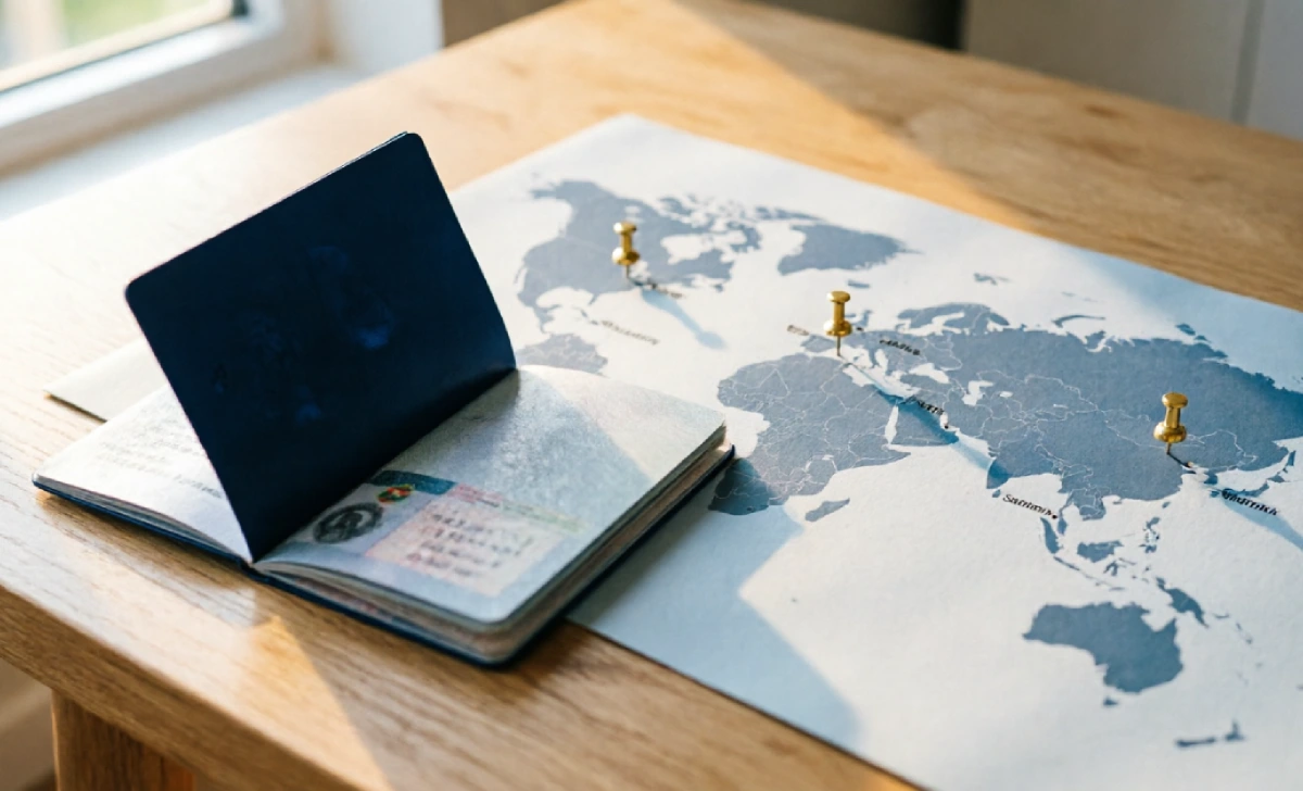 grenada passport on world map showing visa-free travel to 140 countries