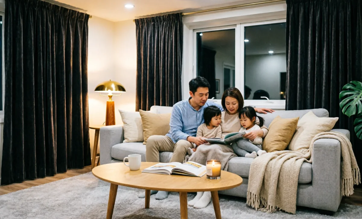 Family relaxing in a comfortable well-insulated home showing hidden benefits of energy-efficient home improvements