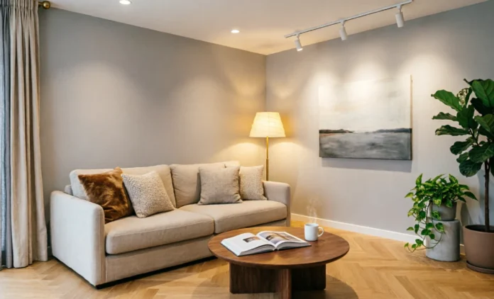 Home Styling Tips - Create a Stylish, Comfortable & Functional Living Room with Expert Design Ideas Beautiful living room demonstrating home styling tips with balanced furniture, textures, plants and warm ambient lighting