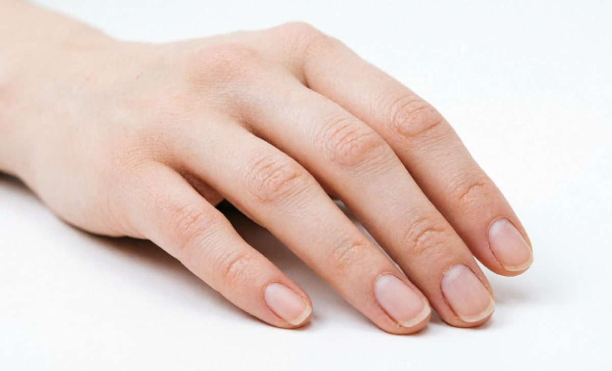 Close-up of prepped natural nails ready for gel — showing how to do gel nails at home with cuticles pushed back and matte nail surface