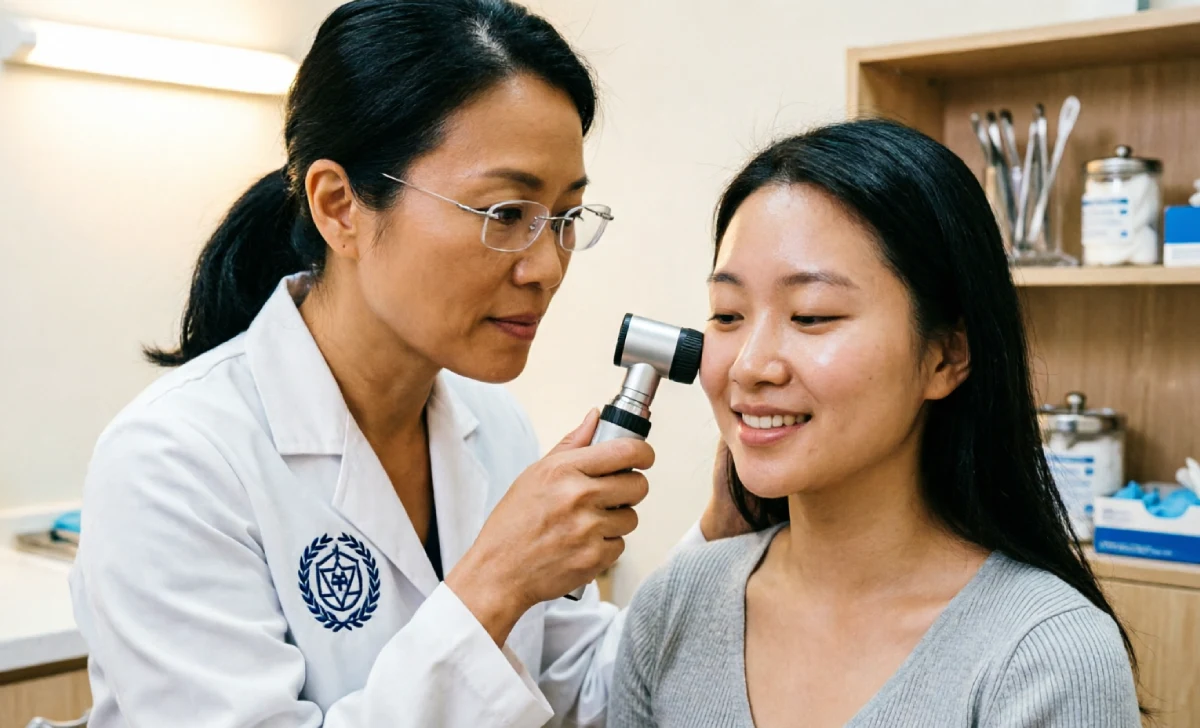 Dermatologist examining a patient's cheek in clinic — professional options for how to remove beauty marks