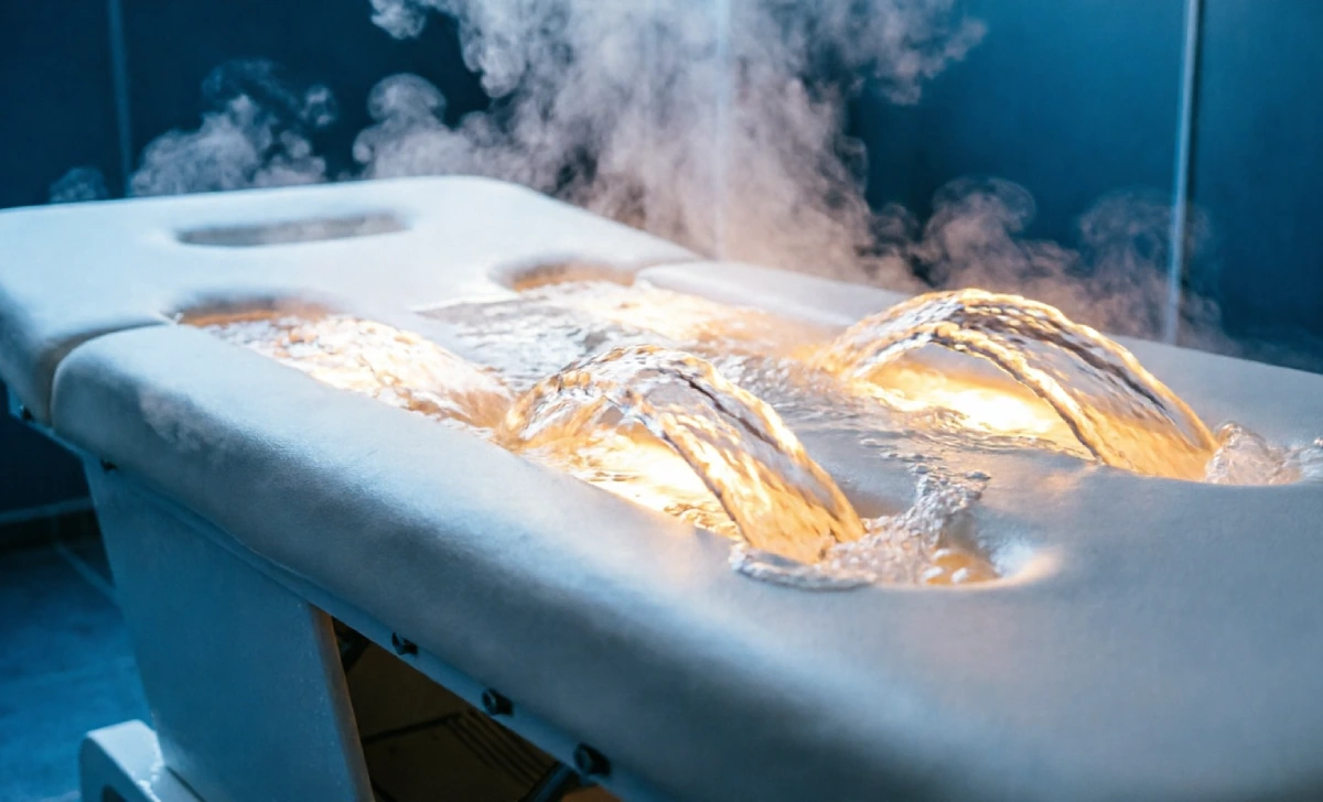 Warm pressurized water jets on hydromassage bed showing hydromassage benefits for muscle recovery and soreness