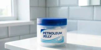 Is petroleum jelly bad for you - white petroleum jelly jar with skincare safety information