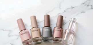 korean gel nail polish bottles from top Korean brands on white background