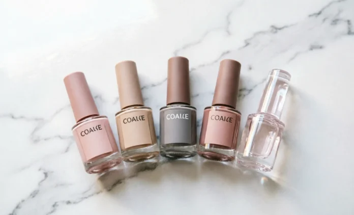 korean gel nail polish bottles from top Korean brands on white background