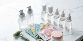 korean skincare routine with essence, toner, sheet mask & moisturizer for hydrated glass skin results