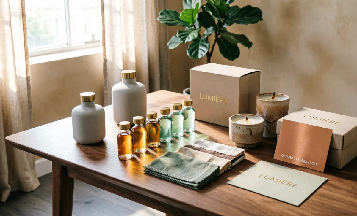 Lifestyle brands visual identity using warm lighting, product photography, textures, and emotional brand atmosphere.