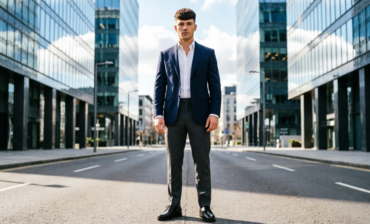 Low maintenance French crop hairstyle for men with thick hair, blunt fringe tapered sides matte finish