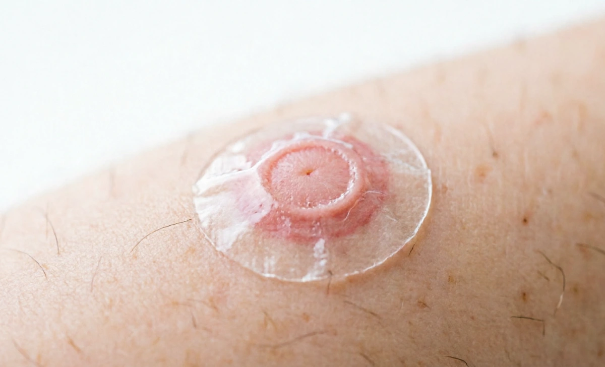 Fresh skin wound covered with a clean bandage showing the first of the mole removal healing stages within 24 hours of procedure.