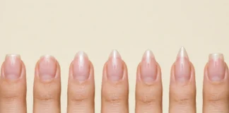 Different nail shapes on hands including square, almond, and coffin