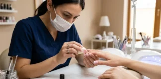 Nail technician blending ombre nails at a salon — ombre nails cost guide