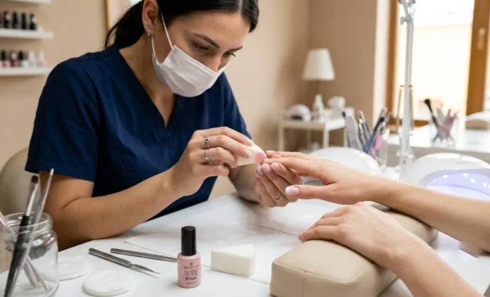Nail technician blending ombre nails at a salon — ombre nails cost guide
