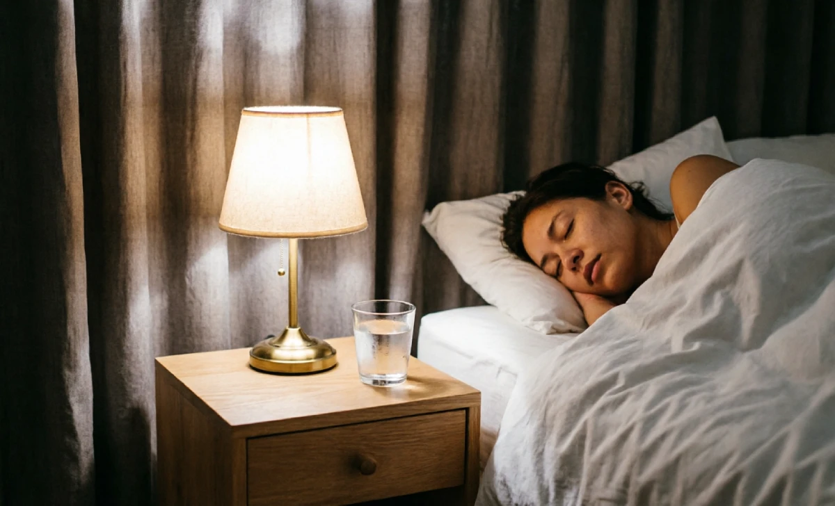 Person sleeping deeply in a dark calm bedroom to optimize physical health through quality rest